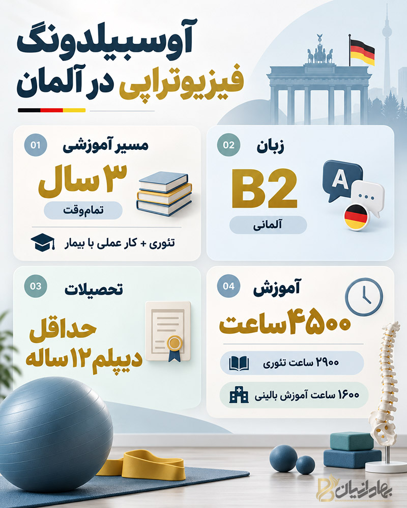 اینفوگرافی بررسی سریع آوسبیلدونگ فیزیوتراپی در آلمان